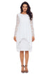 Sexy White Lace Long Sleeve Double Layer Midi Dress